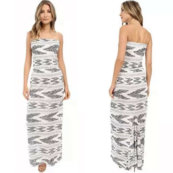 Joie Dresses & Skirts - Joie Strapless Piah Maxi Long Dress White Gray Sz XS Elastic Waist Stretchy Knit